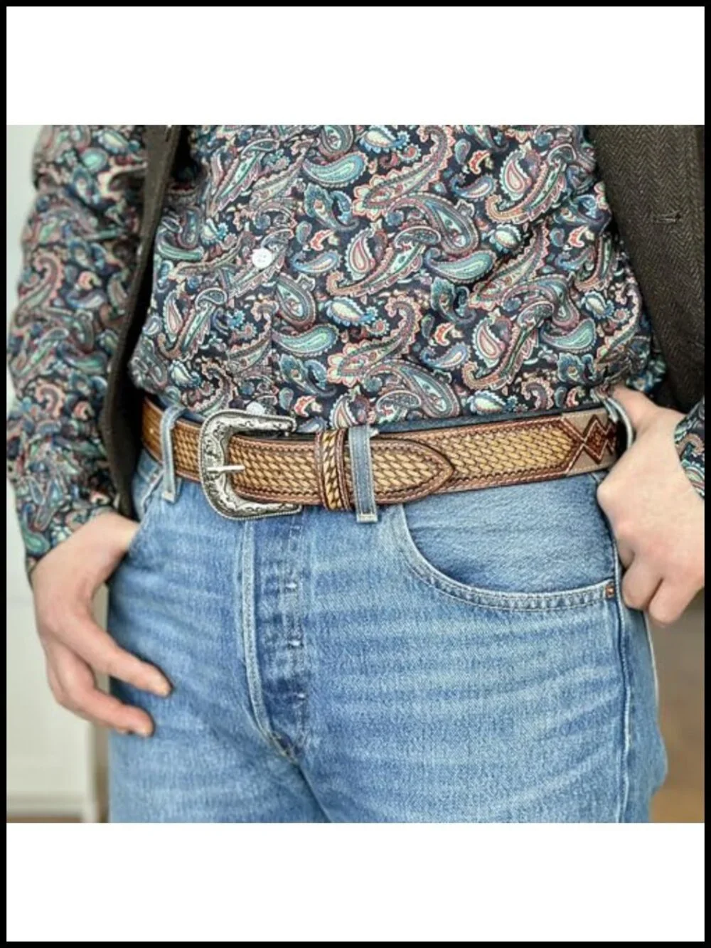 Men's Full Grain Leather Western Belt 1.5